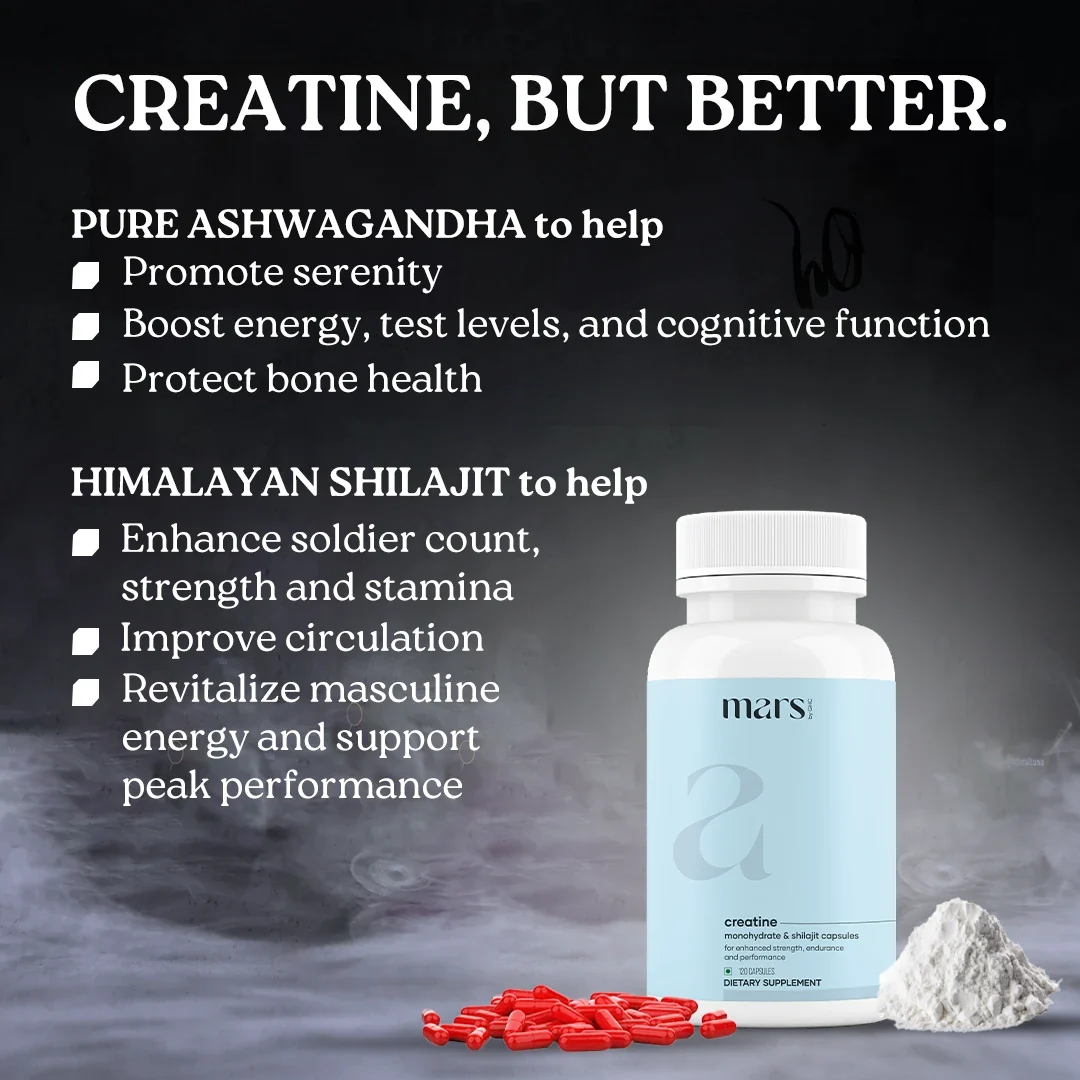 Mars Micronized Creatine Monohydrate Caps: Powered with Shilajit (120 N) - Image 2